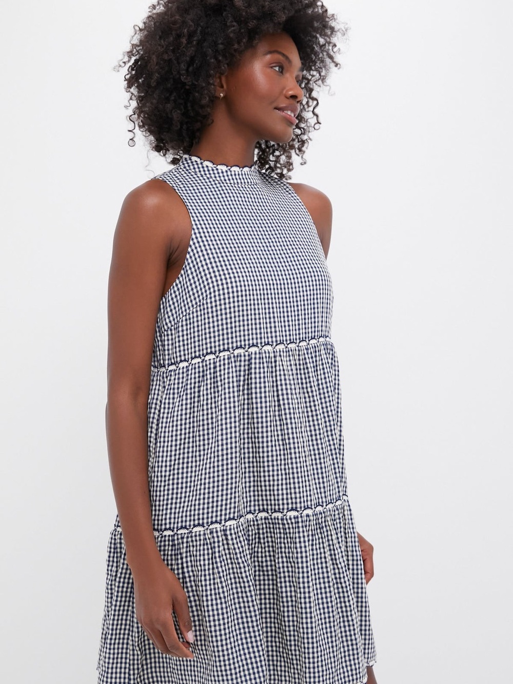 Pomander Place Navy Gingham Morgan Dress- size Large - Picture 3 of 14